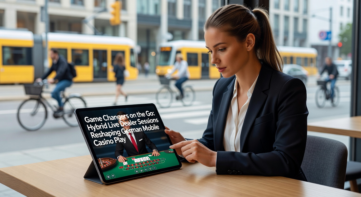 Hybride Live-Dealer-Session auf Tablet, mit Croupier und AR-Elementen in Aktion