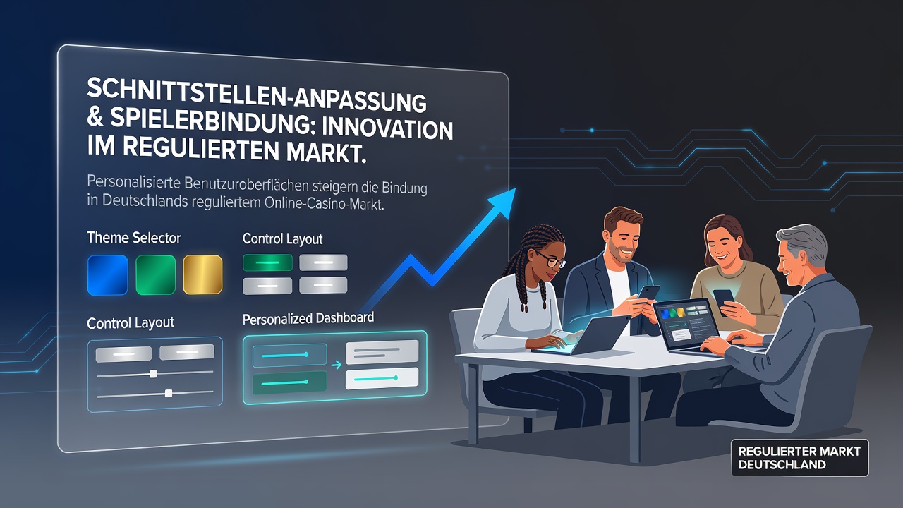 Darstellung einer anpassbaren Casino-Benutzeroberfläche mit verschiedenen Layout-Optionen und Farbschemata auf einem mobilen Gerät