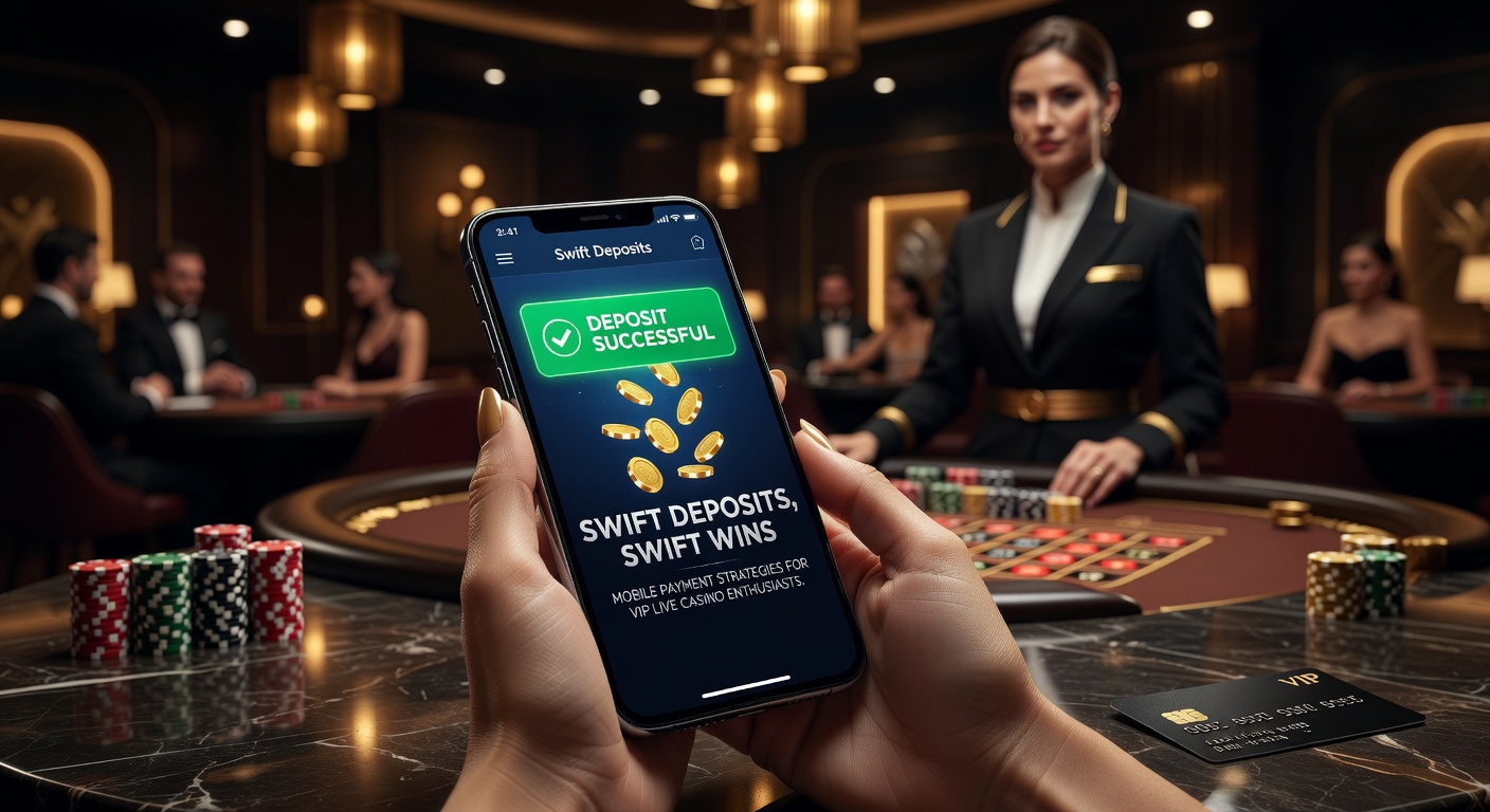 Smartphone mit Live-Casino-App und Zahlungsoptionen im Vordergrund, das schnelle mobile Transaktionen für VIP-Spieler symbolisiert